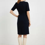 Lacivert Kemer Ve Cep Detaylı Kısa Kollu Elbise  Mısırlı 1951