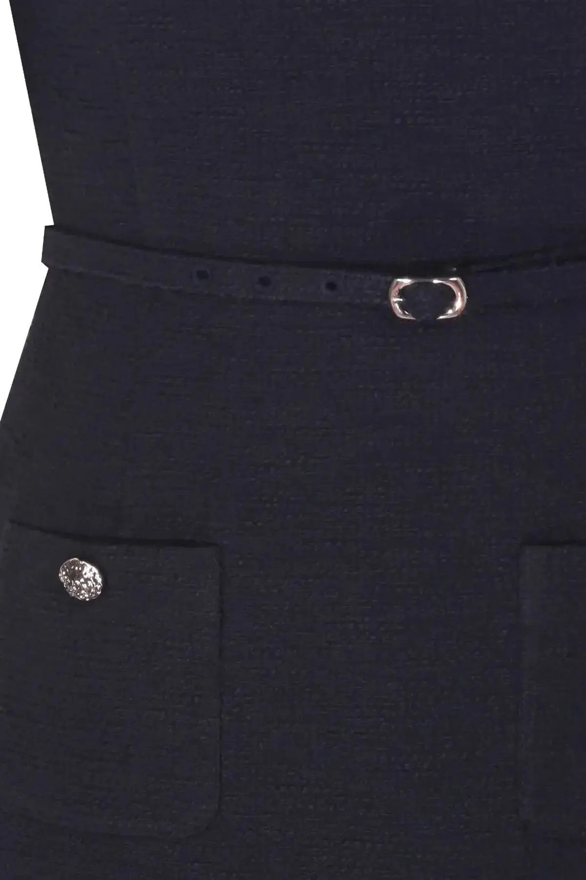 Lacivert Kemer Ve Cep Detaylı Kısa Kollu Elbise  Mısırlı 1951