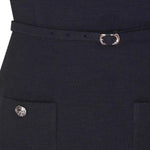 Lacivert Kemer Ve Cep Detaylı Kısa Kollu Elbise  Mısırlı 1951