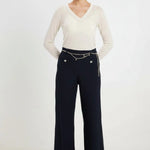 Lacivert Zincir Kemerli Tüvit Kadın Pantolon  Mısırlı 1951