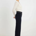 Lacivert Zincir Kemerli Tüvit Kadın Pantolon  Mısırlı 1951