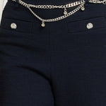 Lacivert Zincir Kemerli Tüvit Kadın Pantolon  Mısırlı 1951
