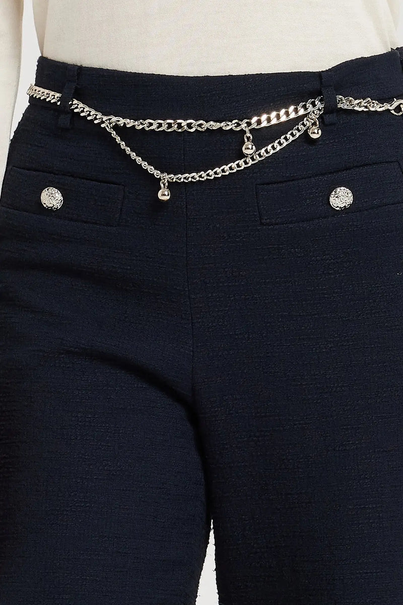 Lacivert Zincir Kemerli Tüvit Kadın Pantolon - Mısırlı 1951