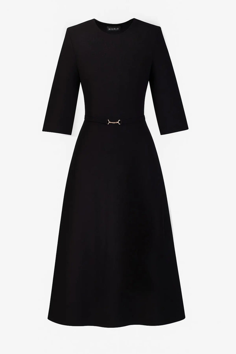 Siyah Kemer Detaylı Midi Elbise  Mısırlı 1951