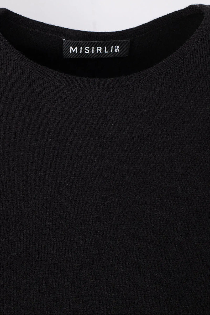 Siyah Kemer Detaylı Midi Elbise