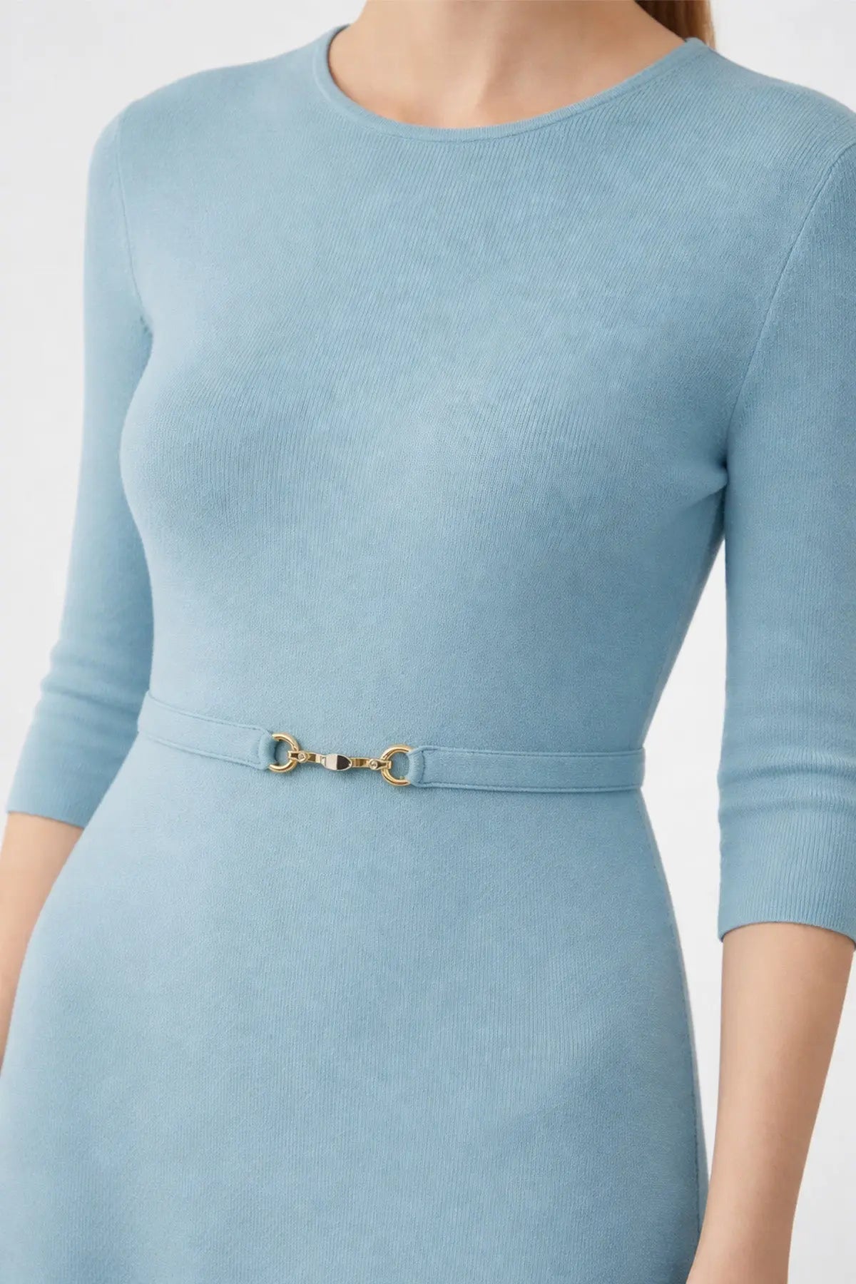 Turkuaz Kemer Detaylı Midi Elbise - Mısırlı 1951