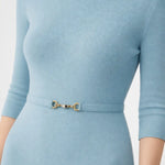 Turkuaz Kemer Detaylı Midi Elbise - Mısırlı 1951