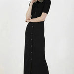 Siyah İnci Detaylı Önden Düğmeli Elbise  Mısırlı 1951