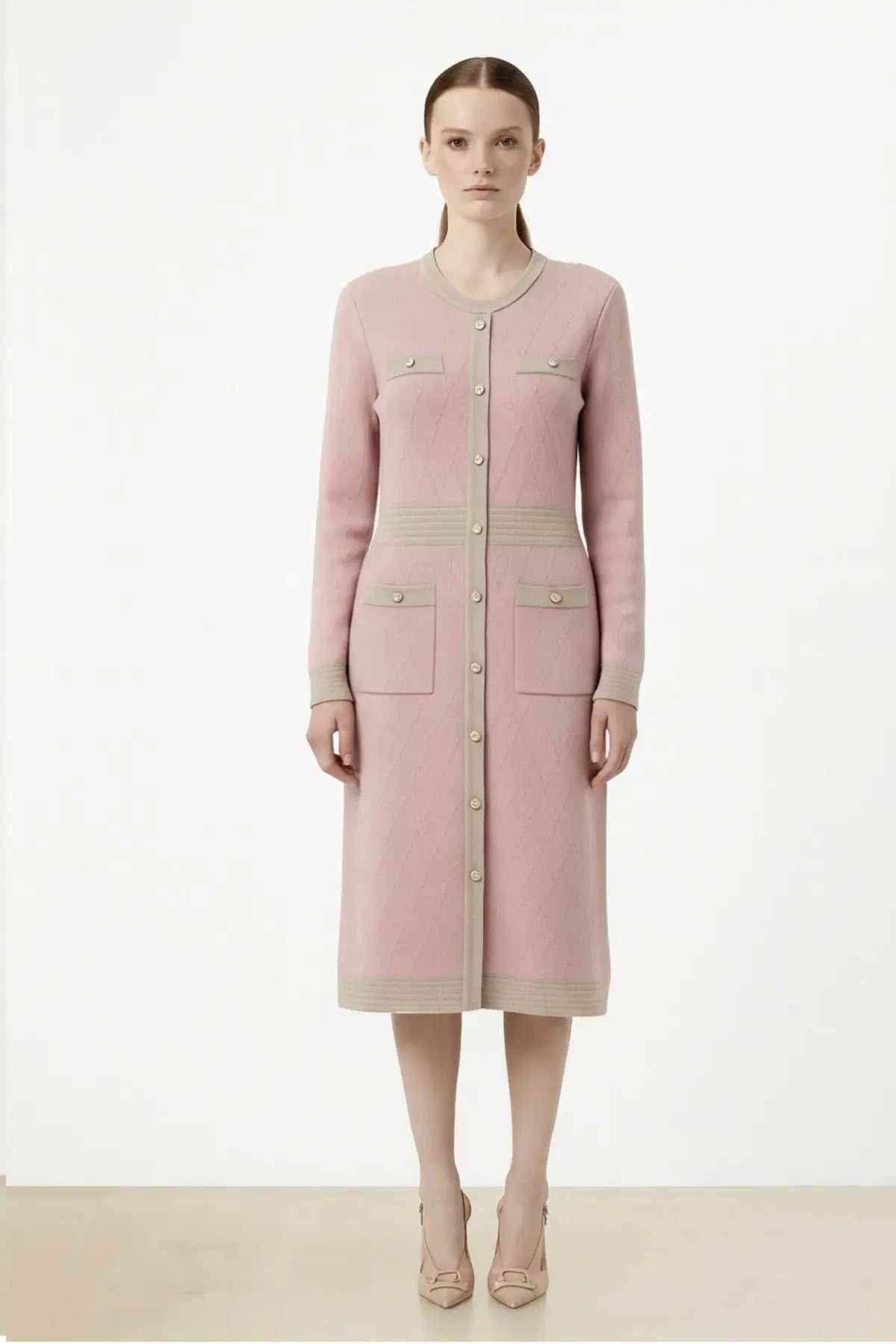 Gül Kurusu Camel Önden Düğmeli Elbise  Mısırlı 1951