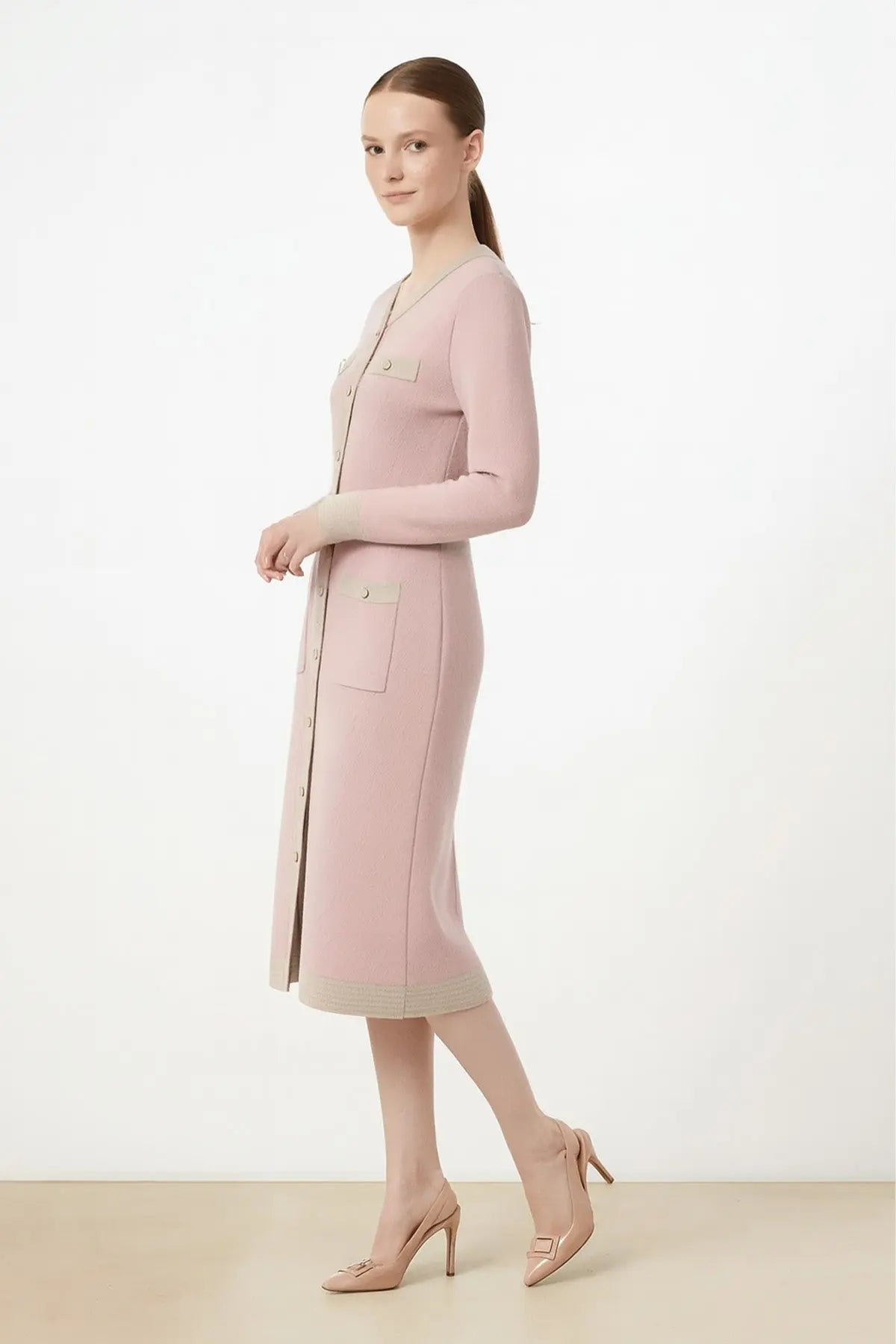 Gül Kurusu Camel Önden Düğmeli Elbise  Mısırlı 1951