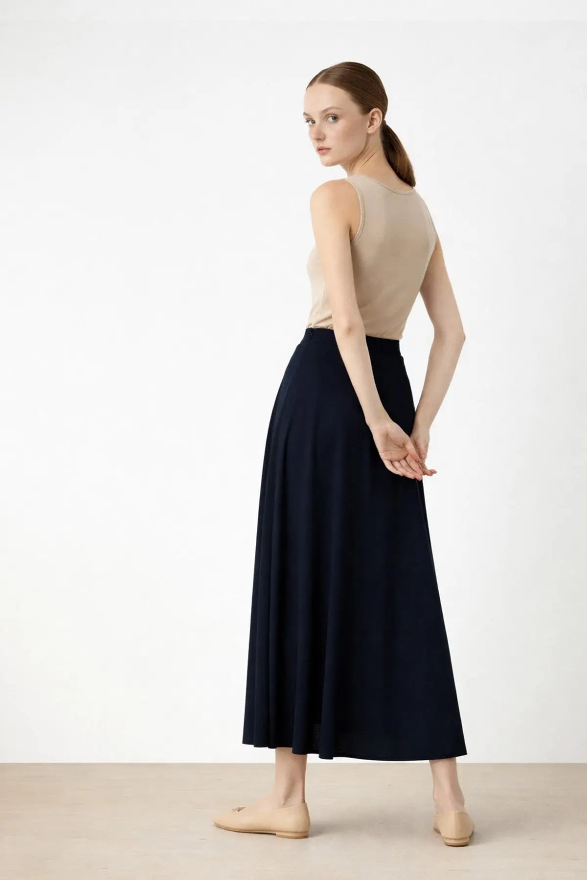 Lacivert Pileli Kloş Midi Etek  Mısırlı 1951