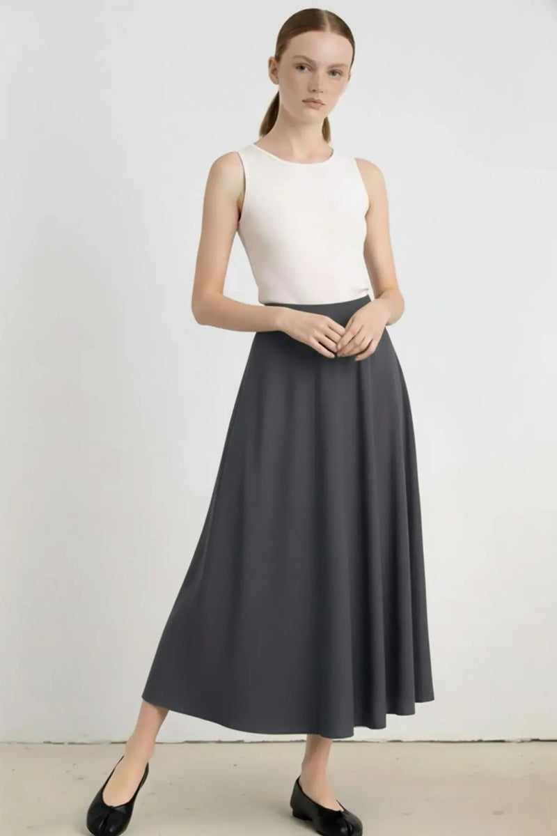 Koyu Gri Pileli Kloş Midi Etek  Mısırlı 1951