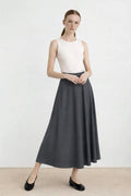 Koyu Gri Pileli Kloş Midi Etek