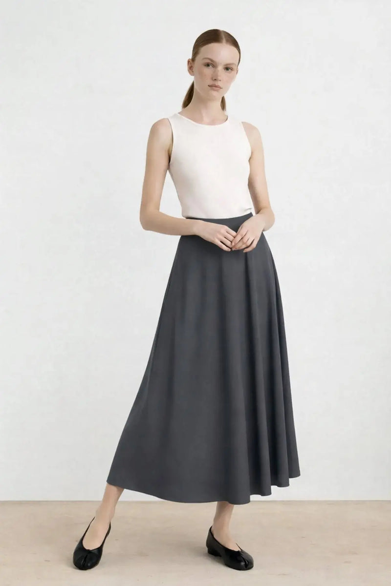 Koyu Gri Pileli Kloş Midi Etek  Mısırlı 1951