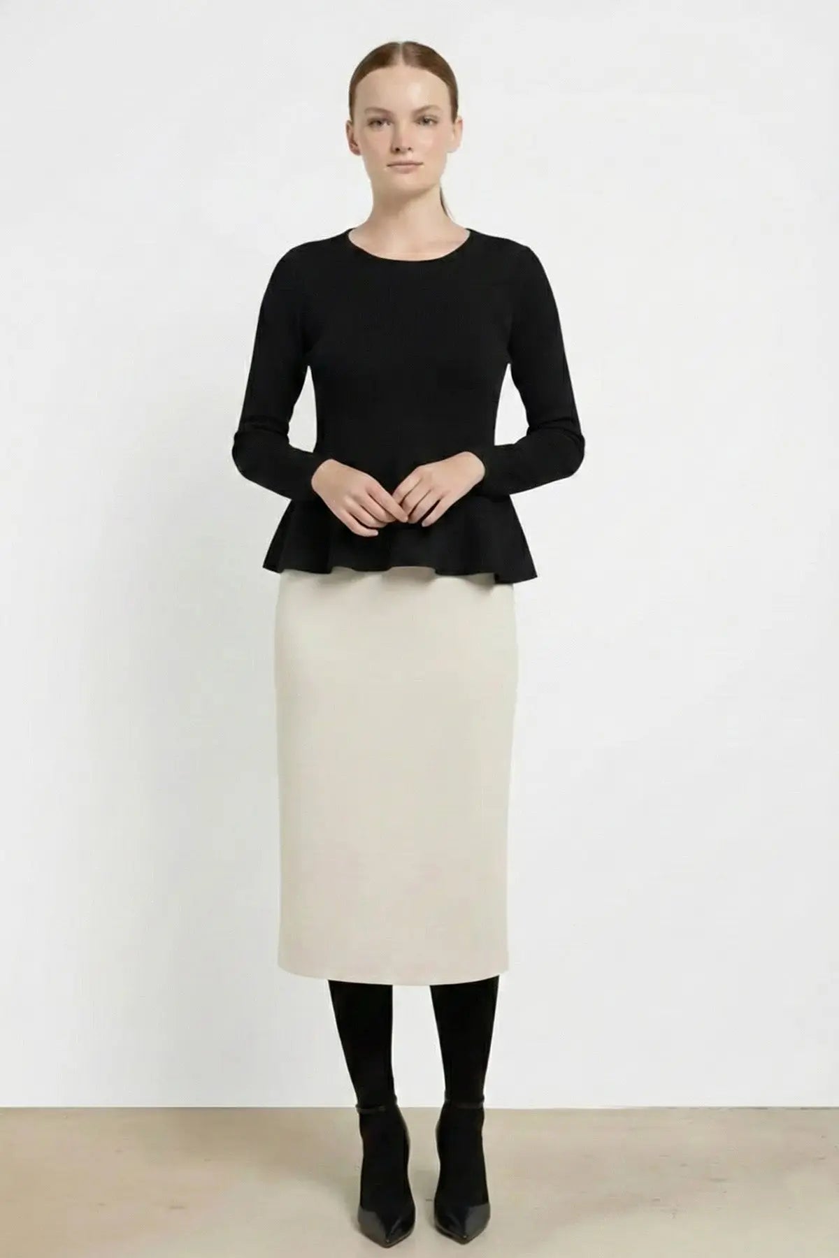 Ekru Midi Boy Triko Etek - Mısırlı 1951