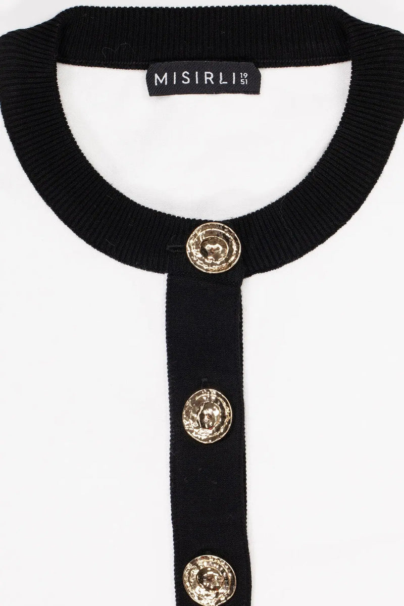 Ekru Siyah Biyeli Kadın Hırka  Mısırlı 1951