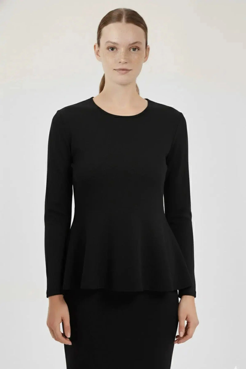 Siyah Peplum Triko Kadın Kazak  Mısırlı 1951