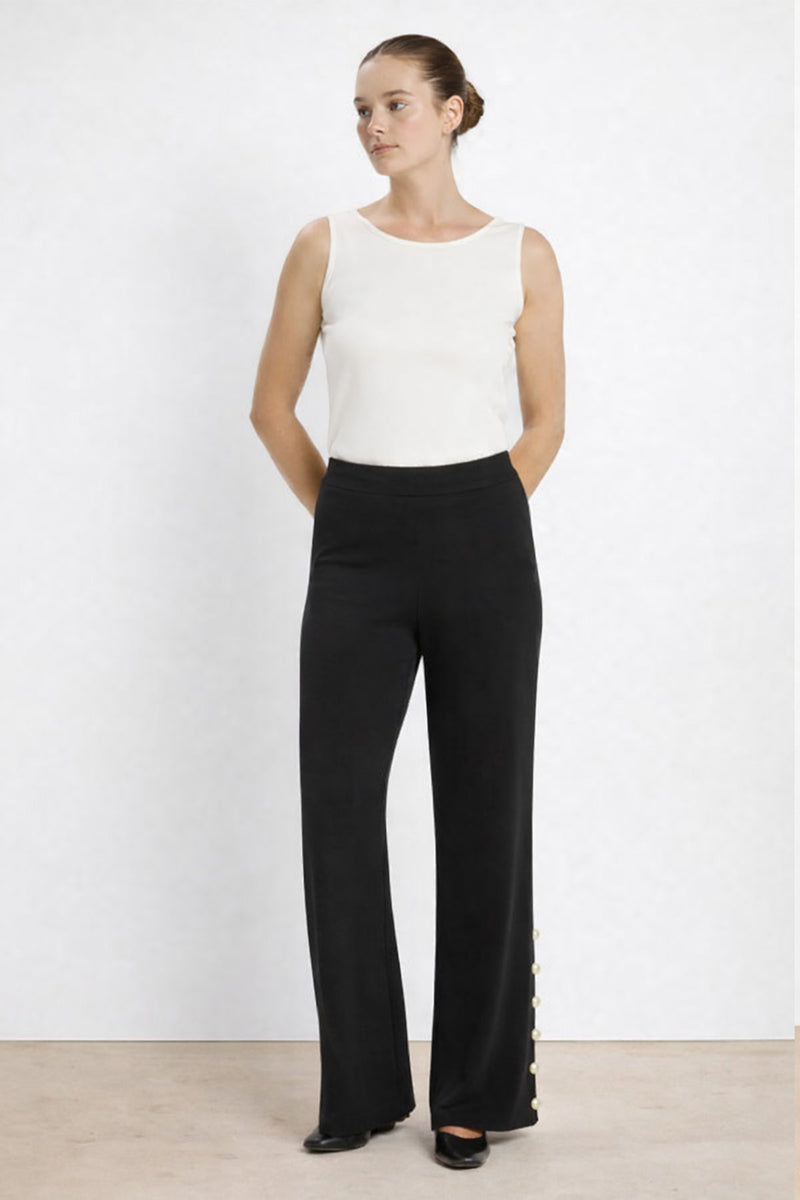 Siyah Paçası İnci Detaylı Kadın Pantolon