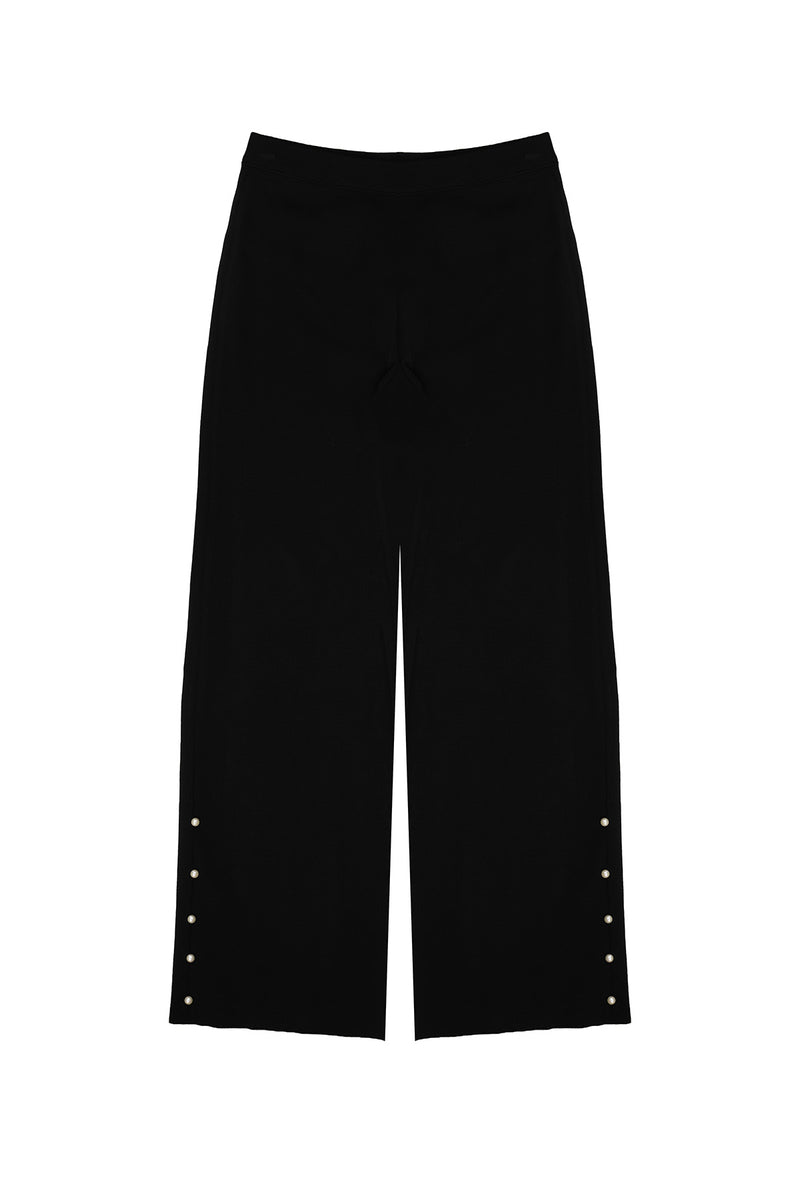 Siyah Paçası İnci Detaylı Kadın Pantolon