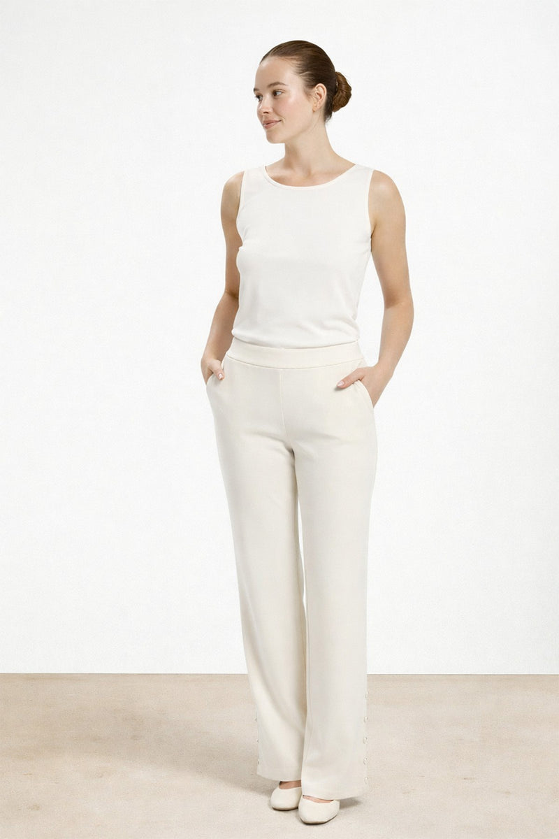Ekru Paçası İnci Detaylı Kadın Pantolon