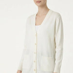 Ekru V Yaka Düğmeli Kadın Hırka  Mısırlı 1951