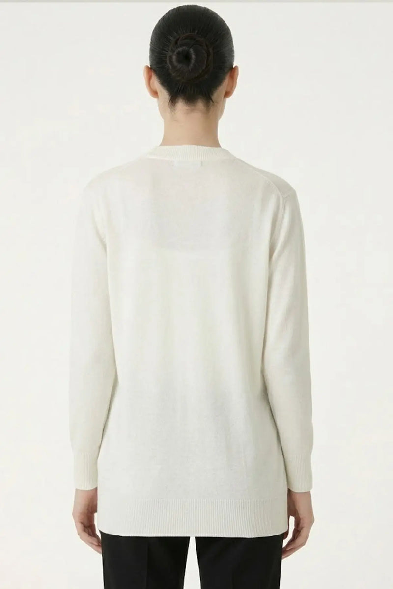 Ekru V Yaka Düğmeli Kadın Hırka  Mısırlı 1951