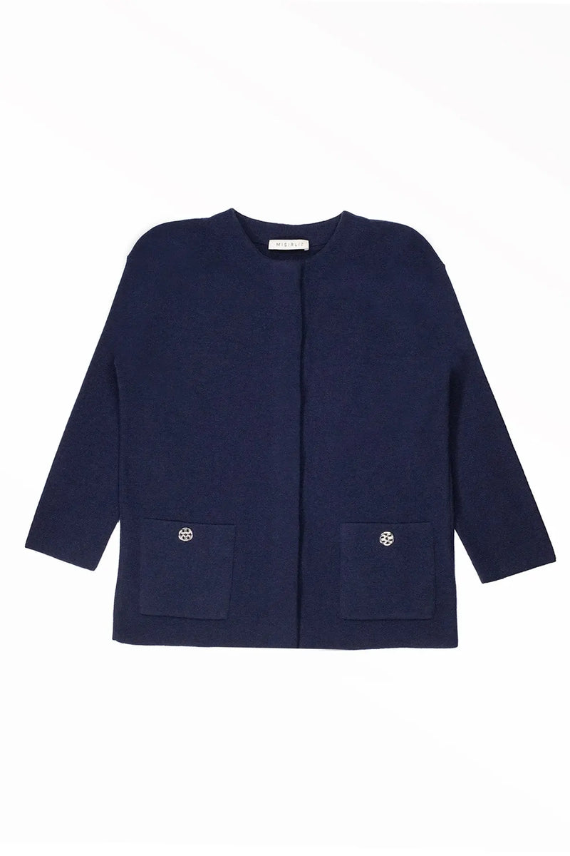 Lacivert Cepleri Düğmeli Kadın Ceket  Mısırlı 1951