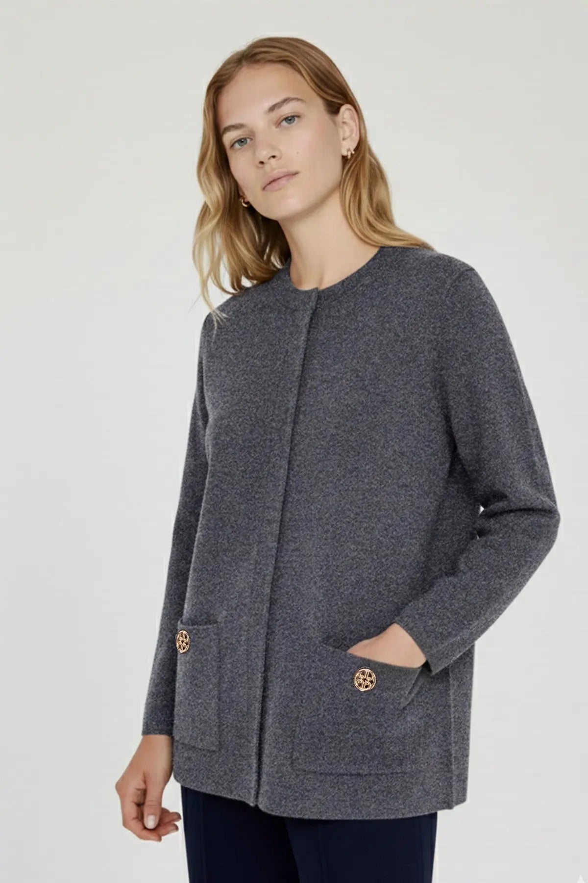 Koyu Gri Cepleri Düğmeli Kadın Ceket  Mısırlı 1951