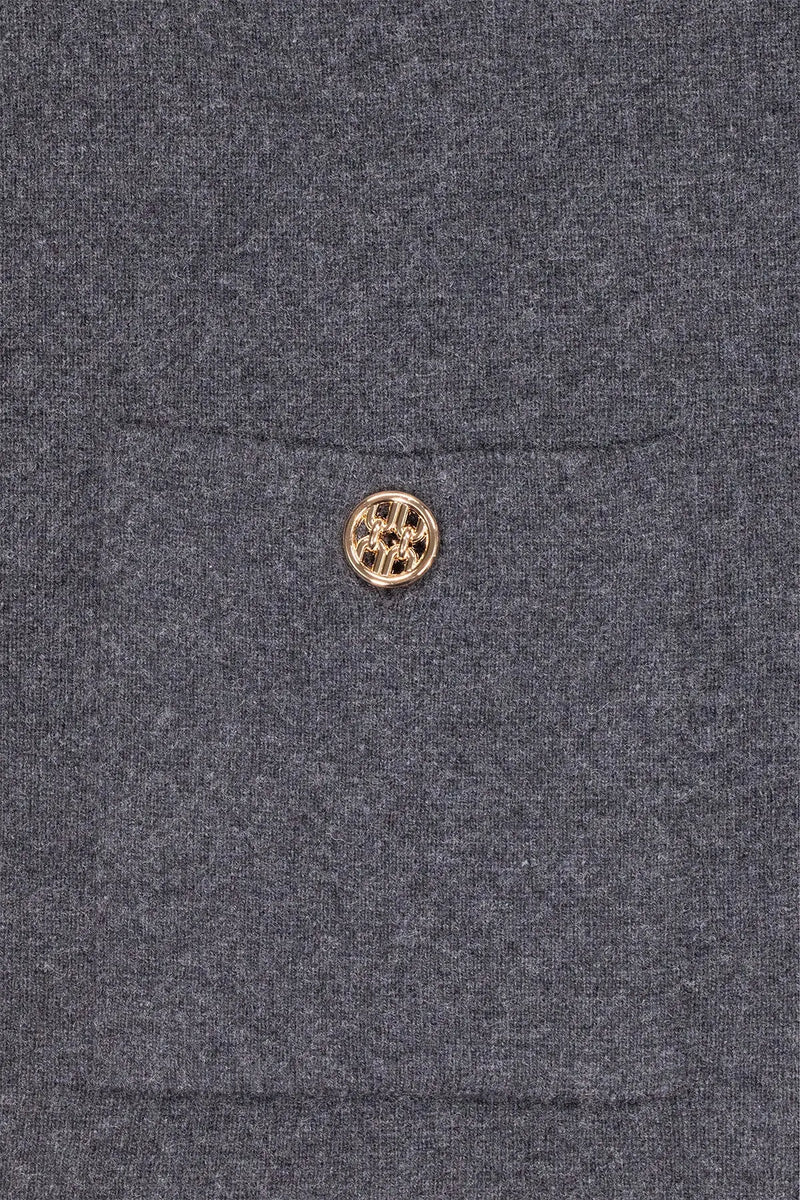 Koyu Gri Cepleri Düğmeli Kadın Ceket