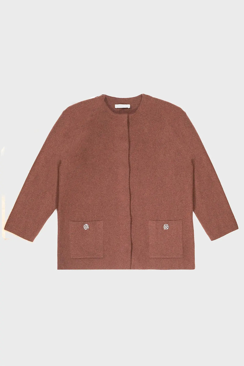 Kahverengi Cepleri Düğmeli Kadın Ceket  Mısırlı 1951