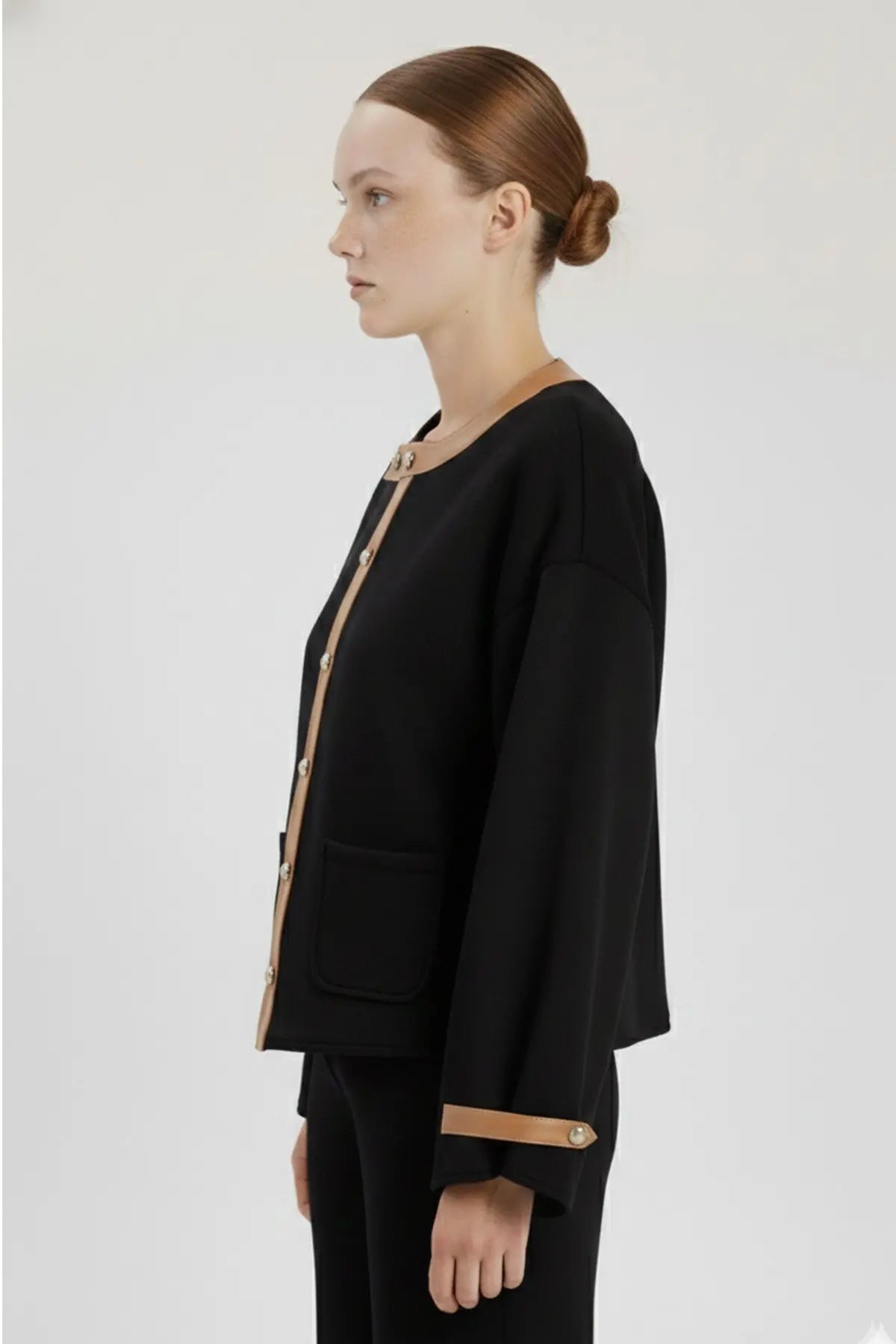 Siyah Amber Deri Detaylı Kadın Ceket  Mısırlı 1951