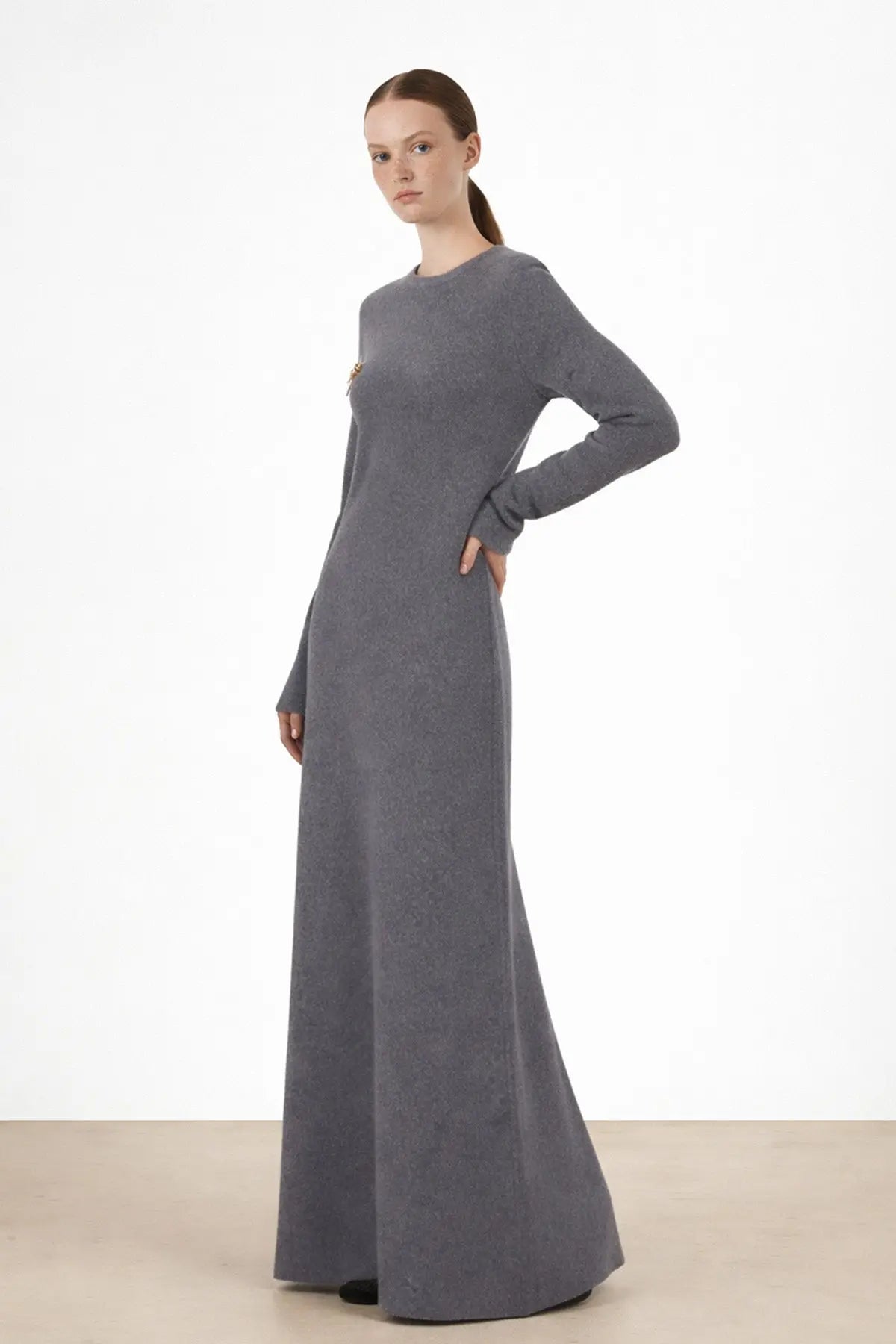 Koyu Gri Selanik Örgü Uzun Elbise - Mısırlı 1951