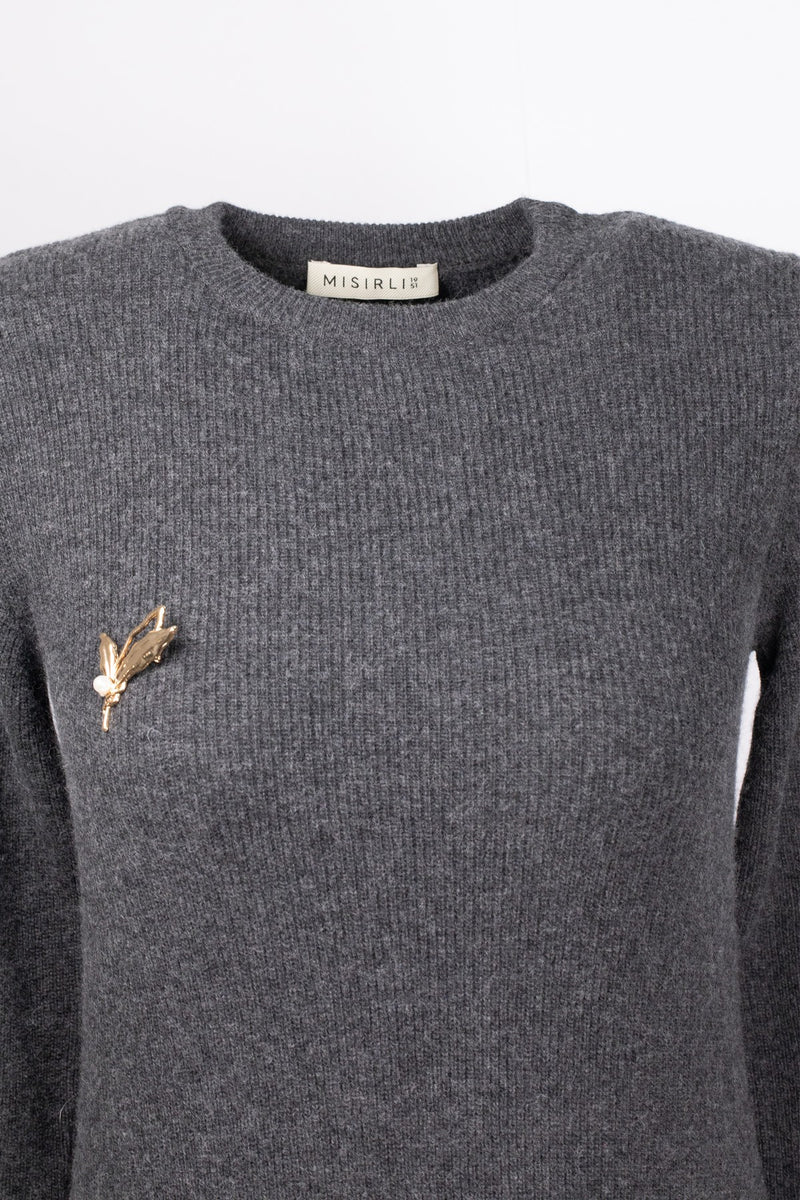 Koyu Gri Selanik Örgü Uzun Elbise