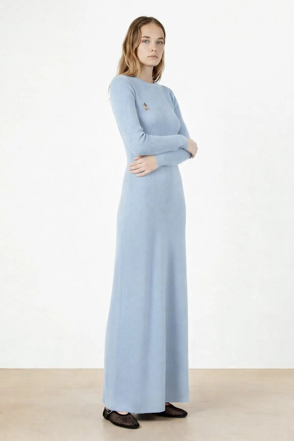 Bebe Mavi Selanik Örgü Uzun Elbise  Mısırlı 1951