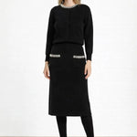 Siyah Cepleri Taş İşlemeli Midi Etek  Mısırlı 1951