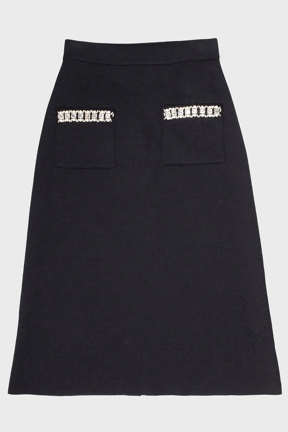 Siyah Cepleri Taş İşlemeli Midi Etek  Mısırlı 1951