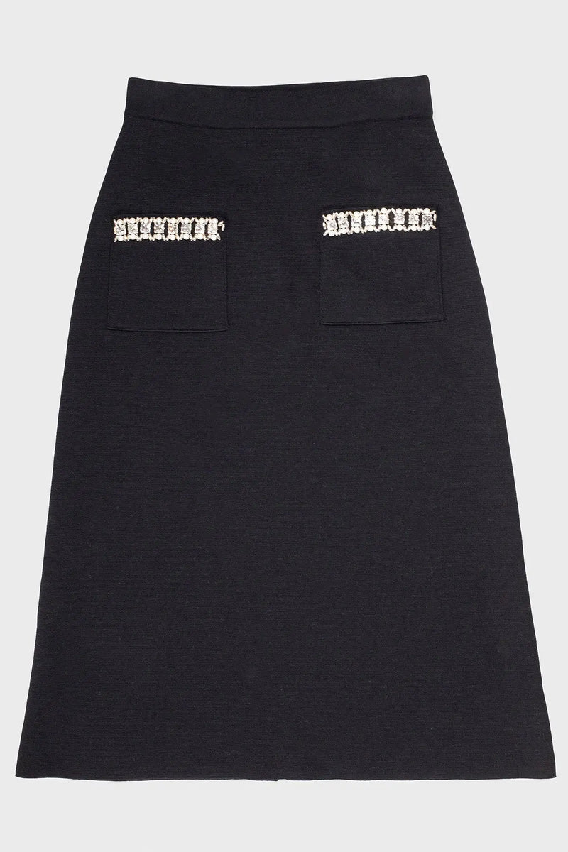 Siyah Cepleri Taş İşlemeli Midi Etek  Mısırlı 1951