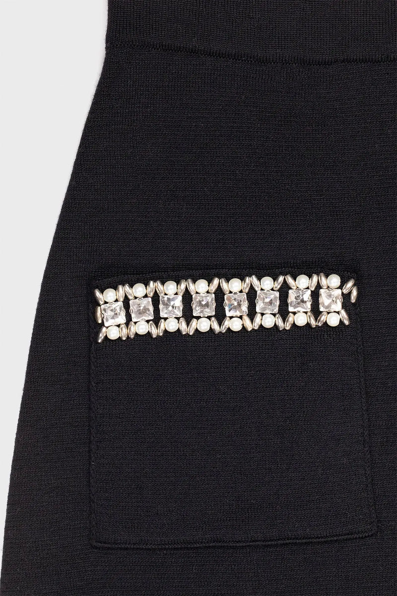 Siyah Cepleri Taş İşlemeli Midi Etek  Mısırlı 1951