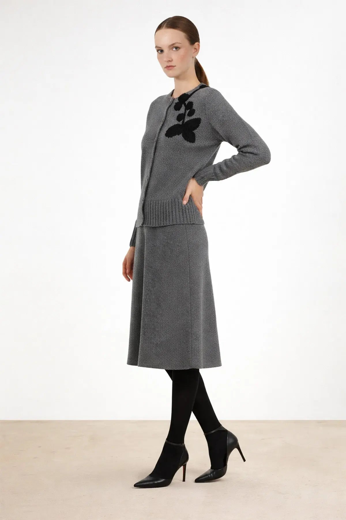 Gri Kırçıllı Midi Boy Etek - Mısırlı 1951