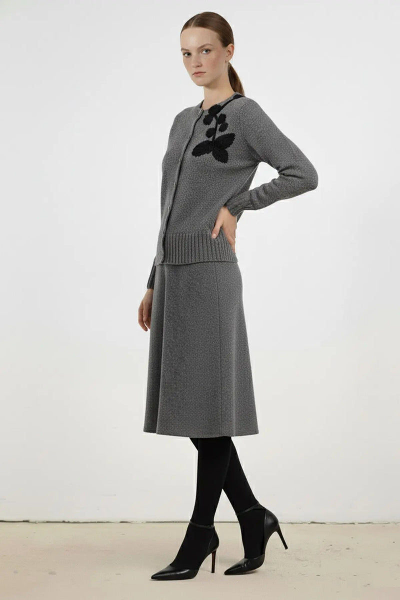 Gri Kırçıllı Midi Boy Etek  Mısırlı 1951