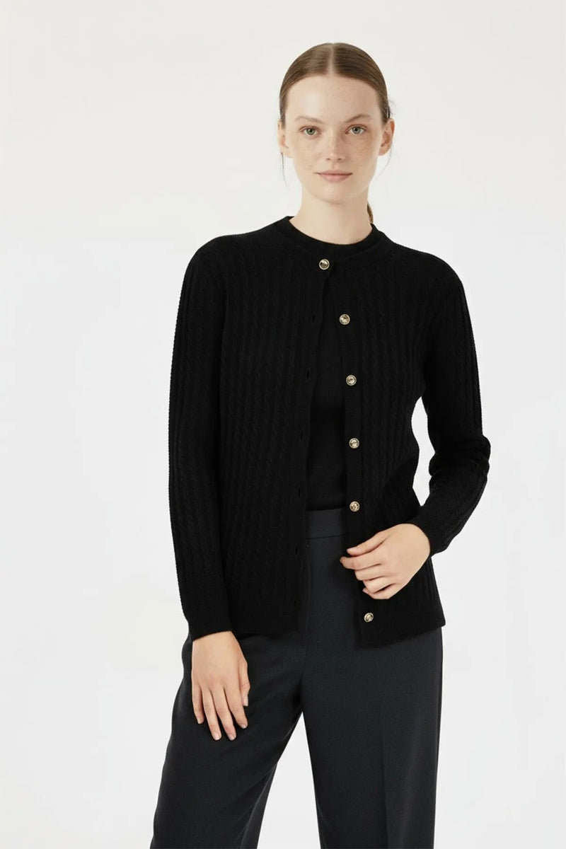 Siyah Örgü Desenli Kadın Hırka  Mısırlı 1951