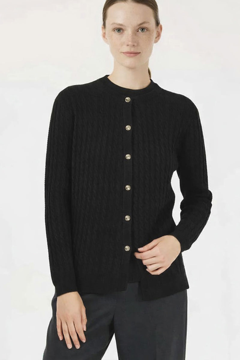 Siyah Örgü Desenli Kadın Hırka