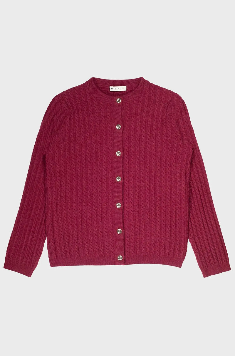 Mürdüm Örgü Desenli Kadın Hırka  Mısırlı 1951