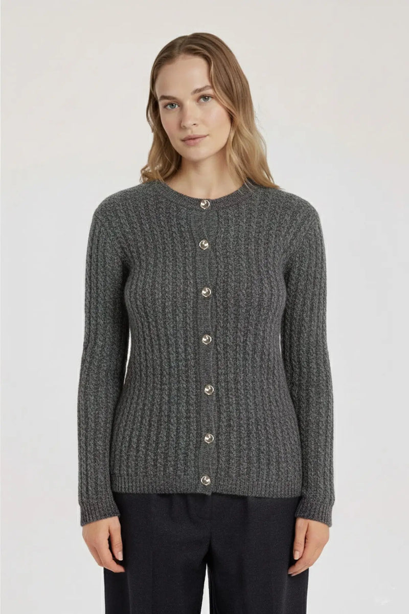 Koyu Gri Örgü Desenli Kadın Hırka  Mısırlı 1951