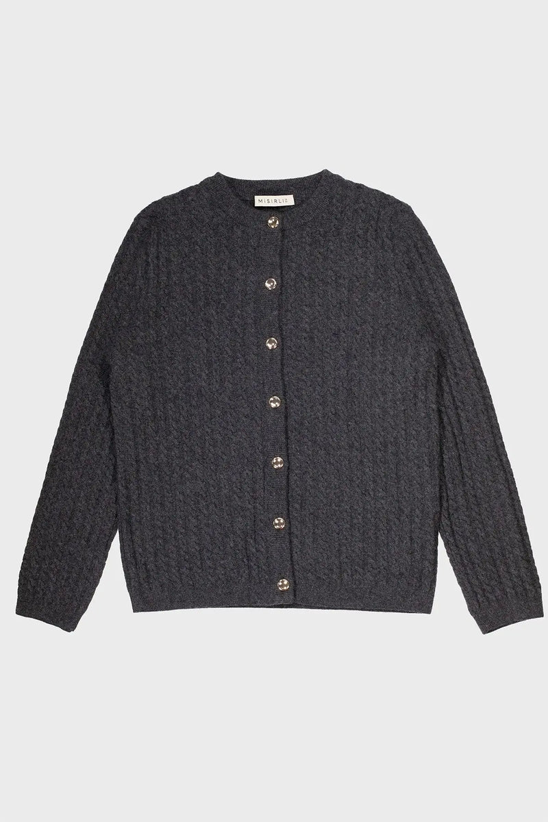 Koyu Gri Örgü Desenli Kadın Hırka  Mısırlı 1951