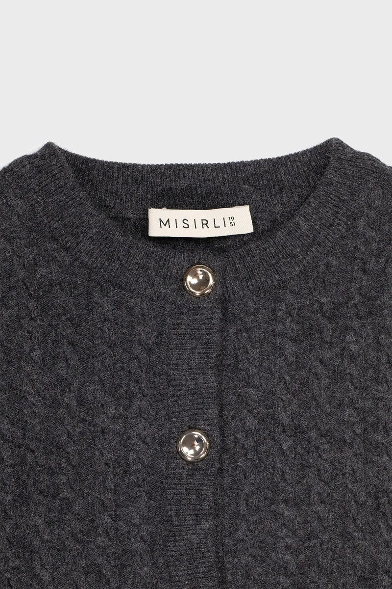 Koyu Gri Örgü Desenli Kadın Hırka  Mısırlı 1951