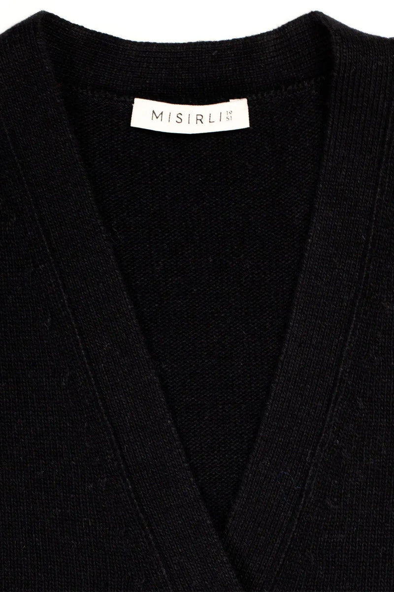 Siyah Düğmeli Midi Kadın Hırka