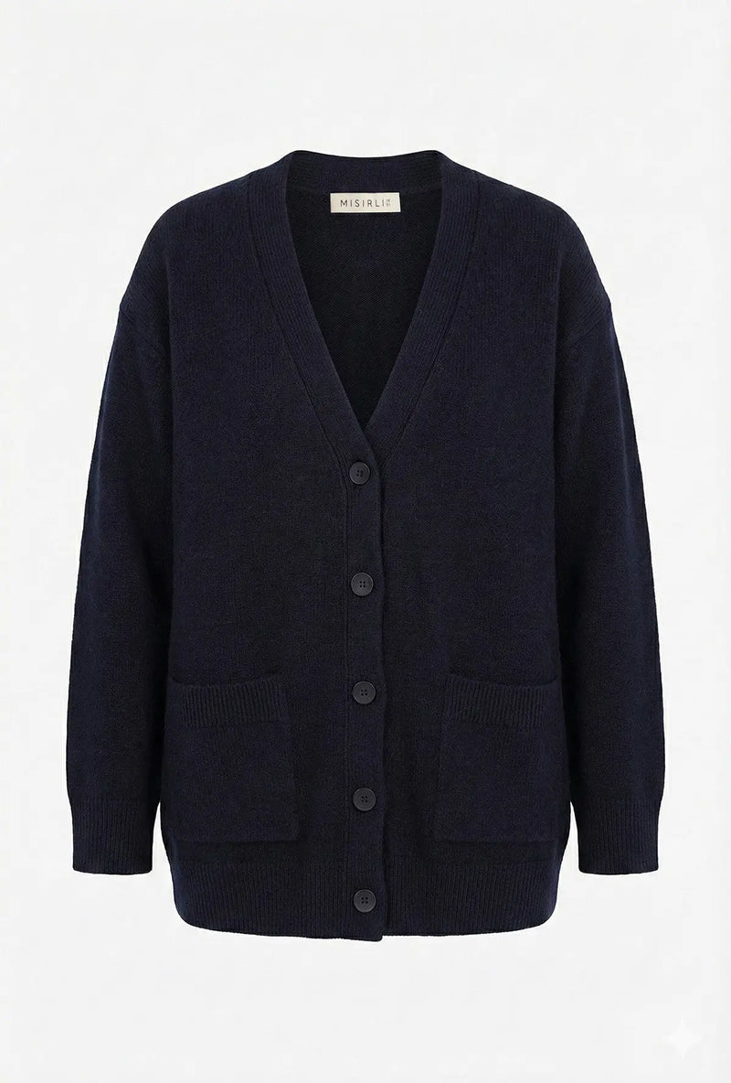 Lacivert Düğmeli Midi Kadın Hırka  Mısırlı 1951