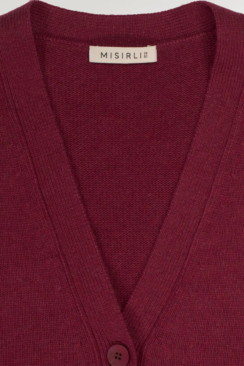 Mürdüm Düğmeli Midi Kadın Hırka  Mısırlı 1951