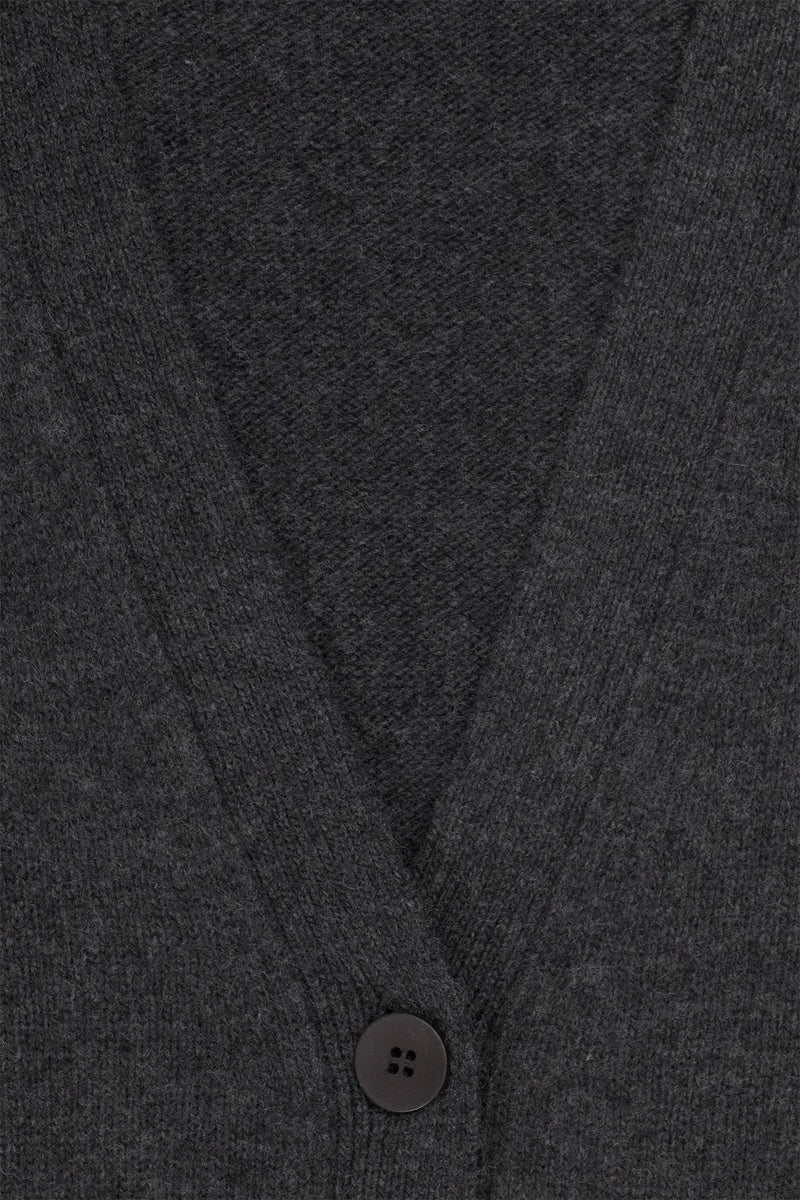 Koyu Gri Düğmeli Midi Kadın Hırka